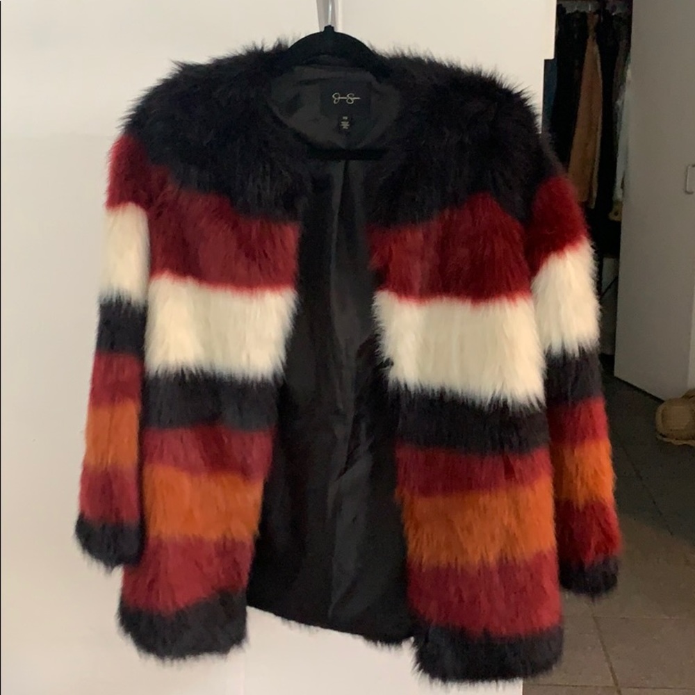 Colorful faux fur coat